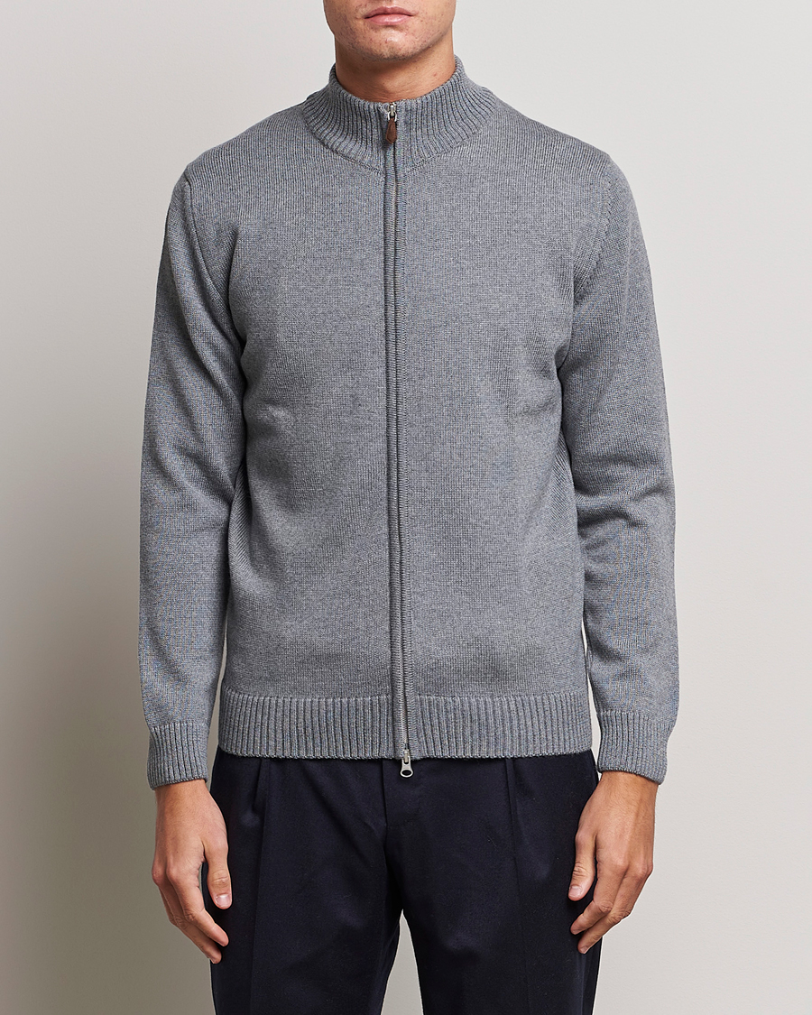 Herr | Tröjor | Stenströms | Chunky Merino Full Zip Cardigan Grey