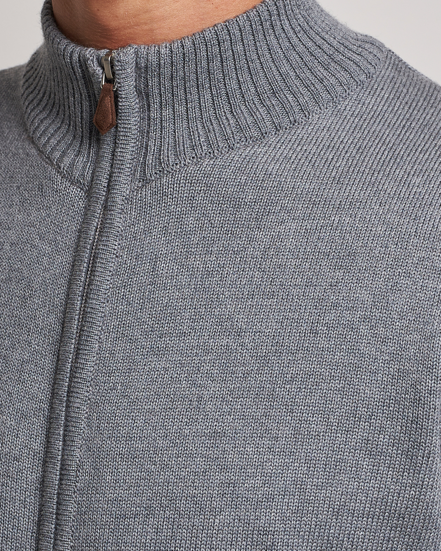 Herr | Tröjor | Stenströms | Chunky Merino Full Zip Cardigan Grey