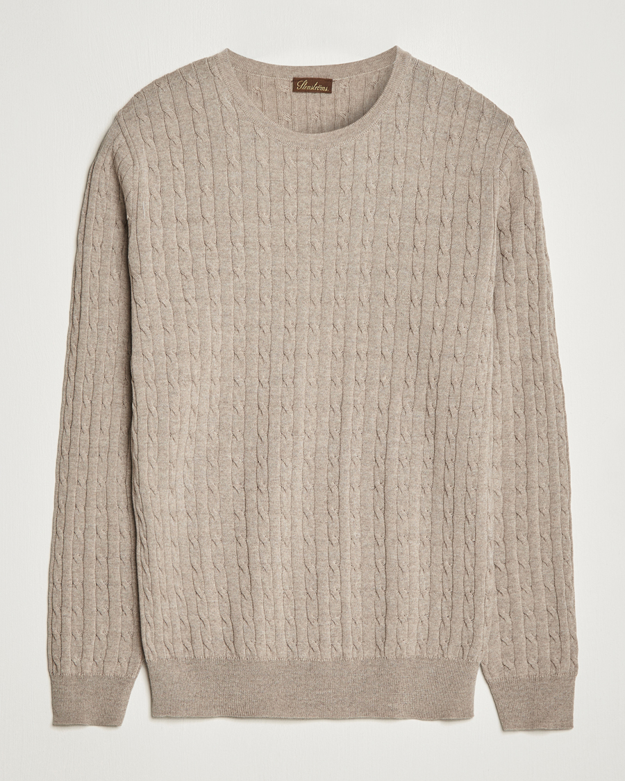 Herr | Tröjor | Stenströms | Merino Cable Crew Neck Beige