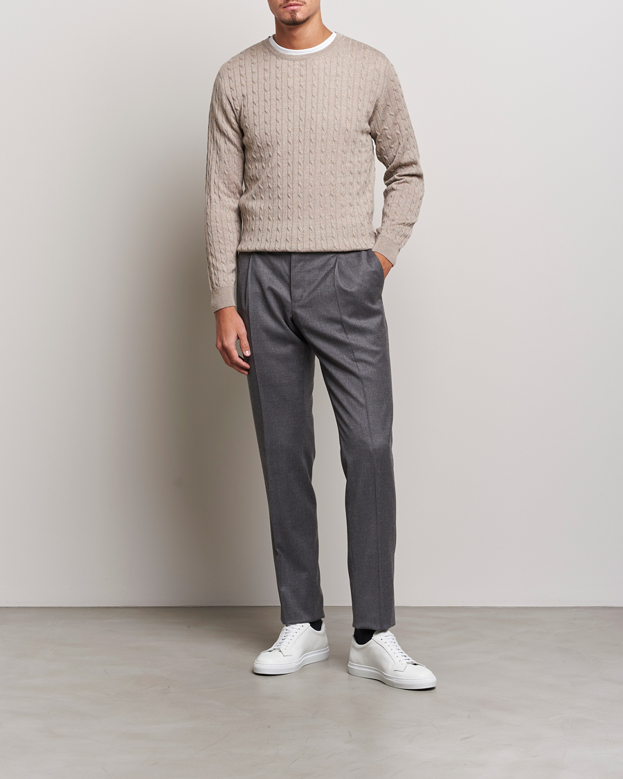 Herr | Tröjor | Stenströms | Merino Cable Crew Neck Beige