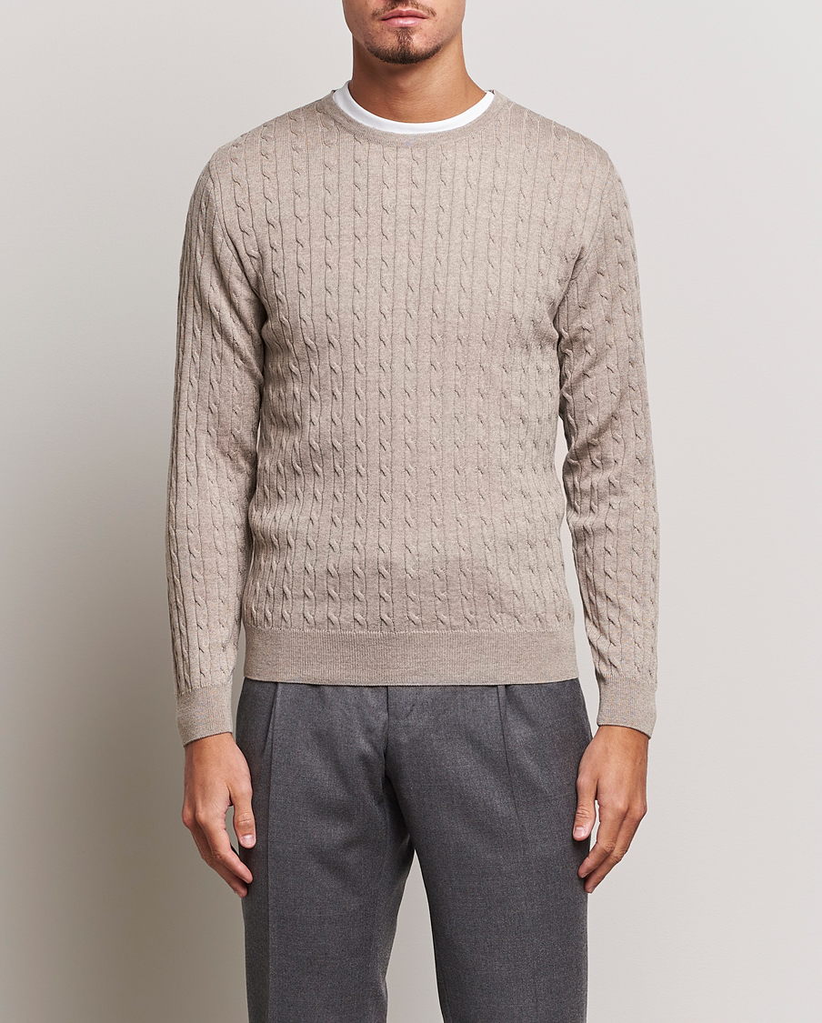 Herr | Tröjor | Stenströms | Merino Cable Crew Neck Beige