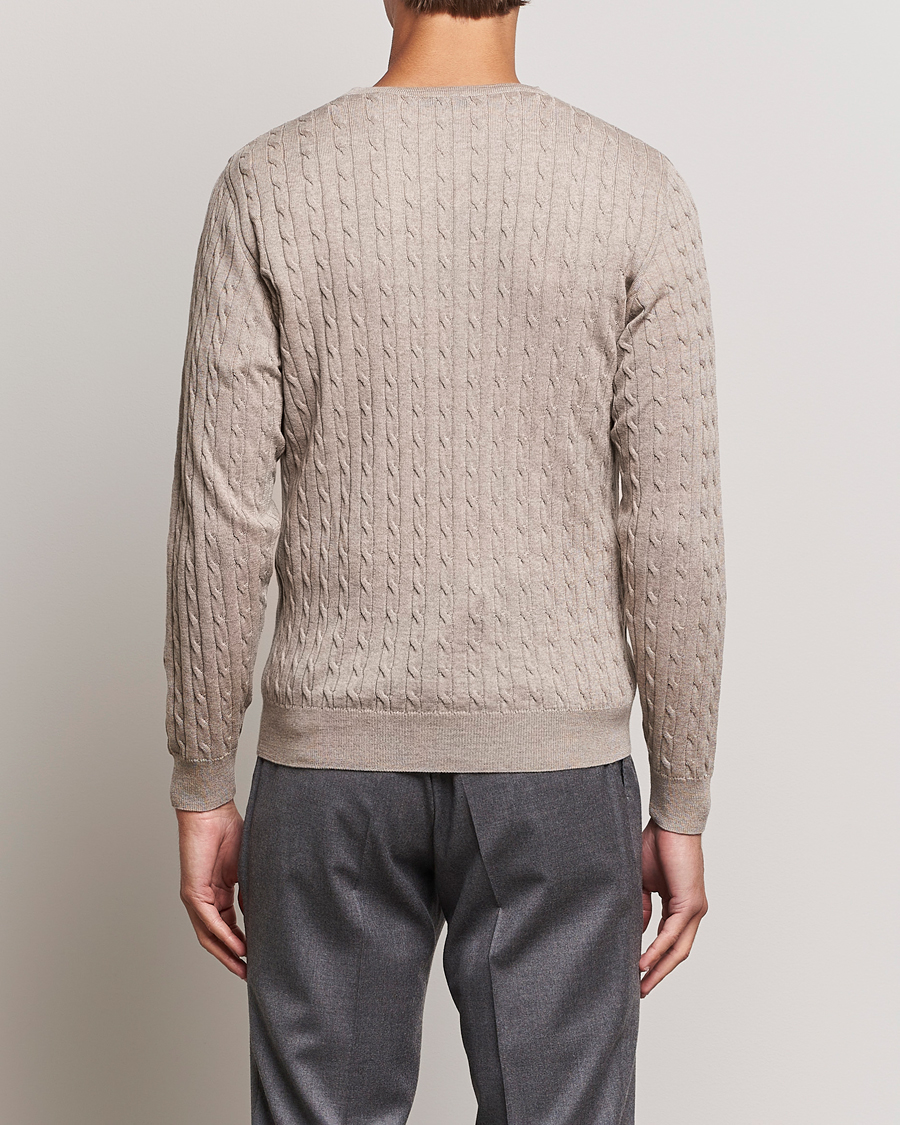 Herr | Tröjor | Stenströms | Merino Cable Crew Neck Beige