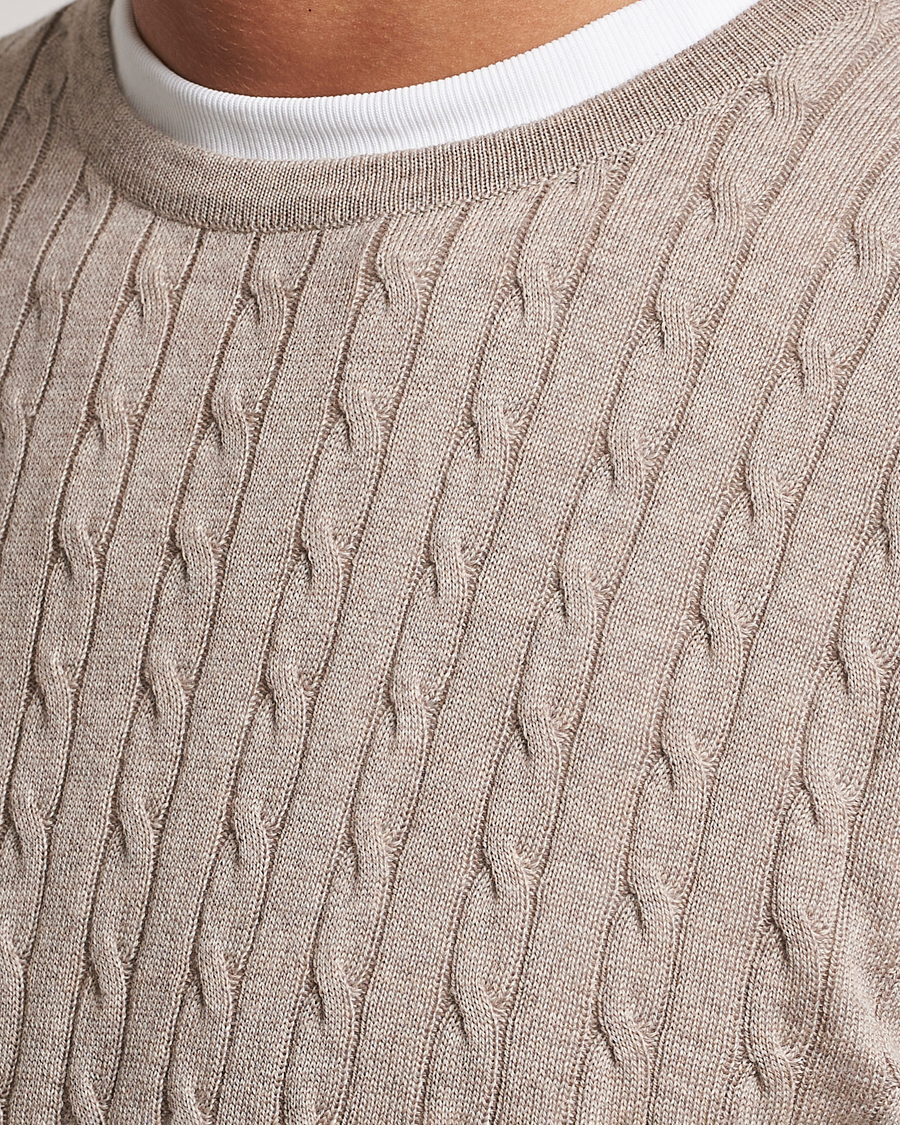 Herr | Tröjor | Stenströms | Merino Cable Crew Neck Beige