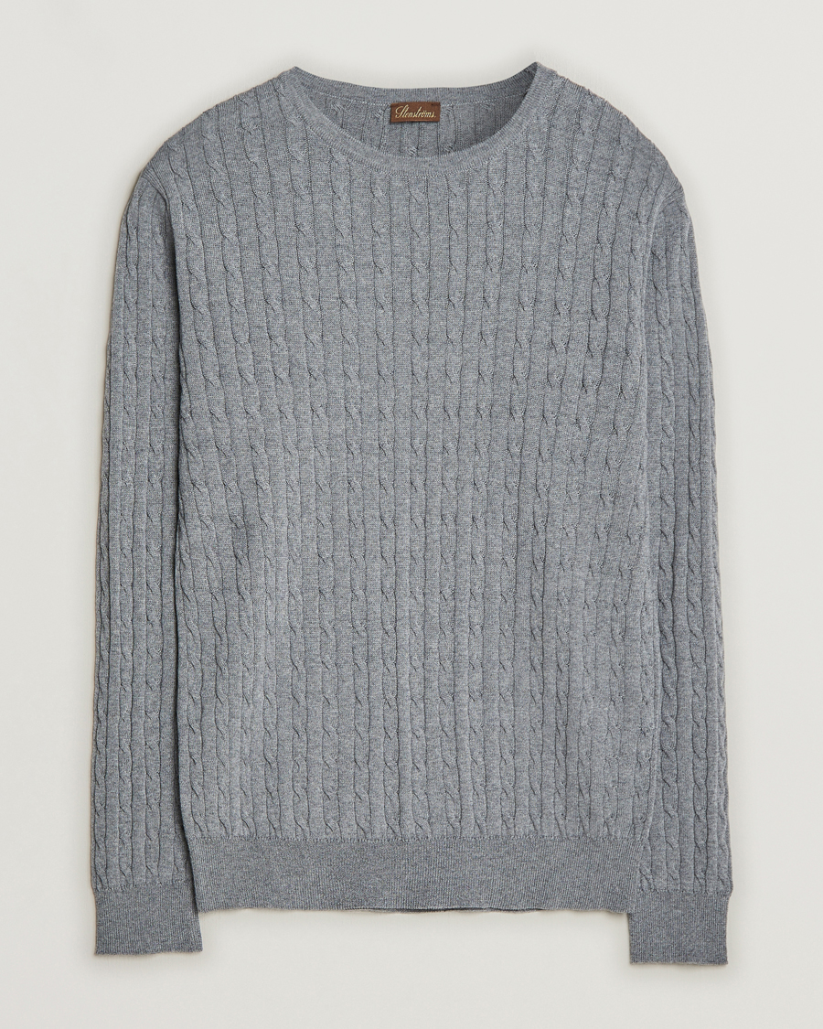Herr | Tröjor | Stenströms | Merino Cable Crew Neck Grey