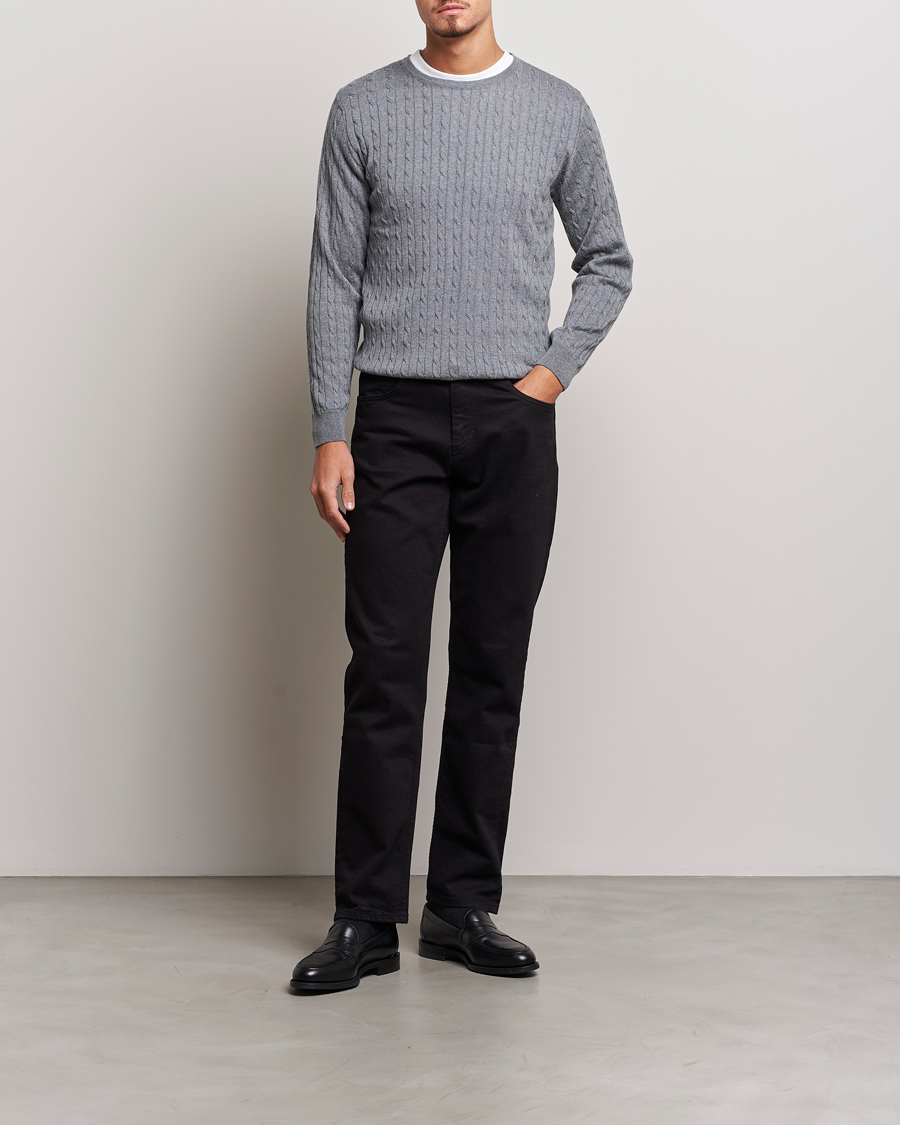Herr | Tröjor | Stenströms | Merino Cable Crew Neck Grey