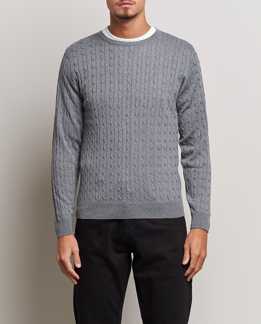 Herr | Tröjor | Stenströms | Merino Cable Crew Neck Grey