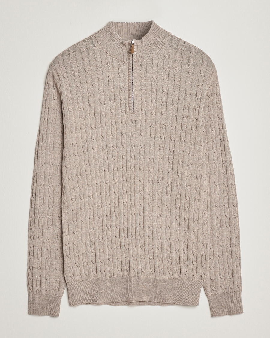 Herr | Tröjor | Stenströms | Merino Cable Half Zip Beige