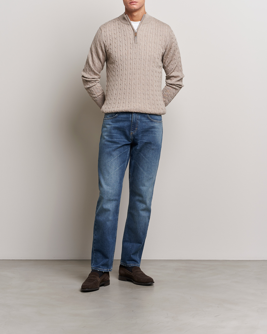 Herr | Tröjor | Stenströms | Merino Cable Half Zip Beige