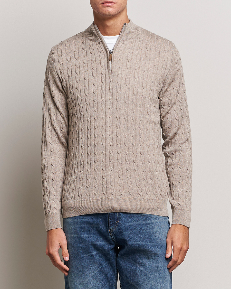 Herr | Tröjor | Stenströms | Merino Cable Half Zip Beige
