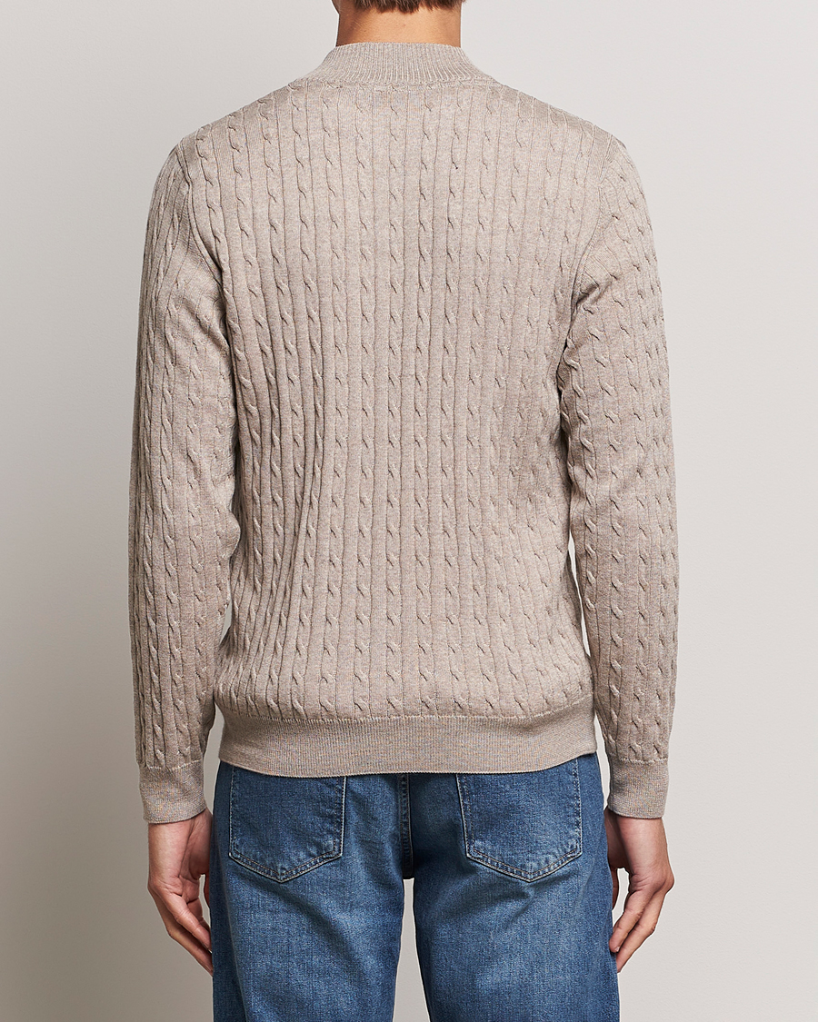 Herr | Tröjor | Stenströms | Merino Cable Half Zip Beige