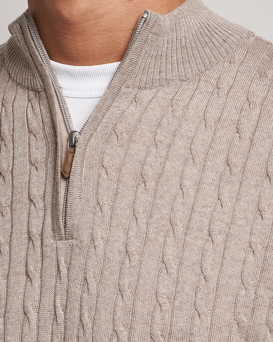 Herr | Tröjor | Stenströms | Merino Cable Half Zip Beige