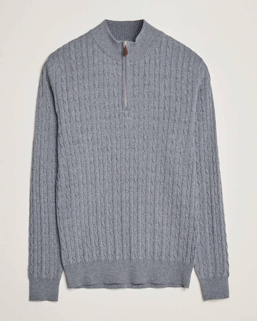 Herr | Tröjor | Stenströms | Merino Cable Half Zip Grey