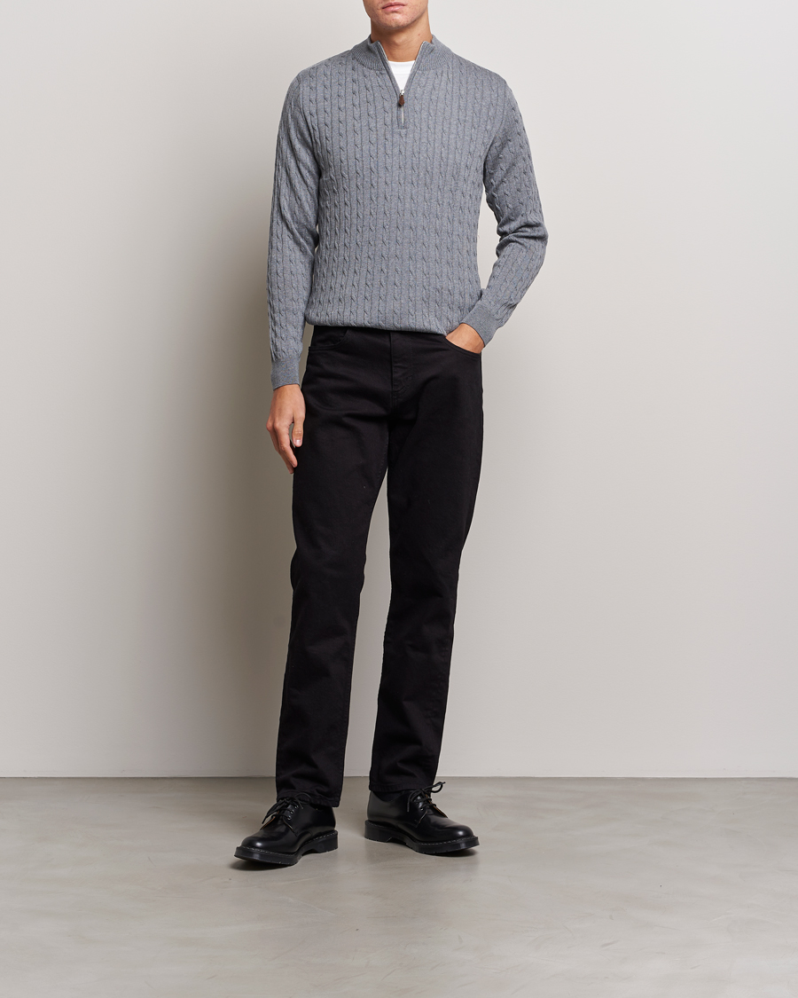 Herr | Tröjor | Stenströms | Merino Cable Half Zip Grey