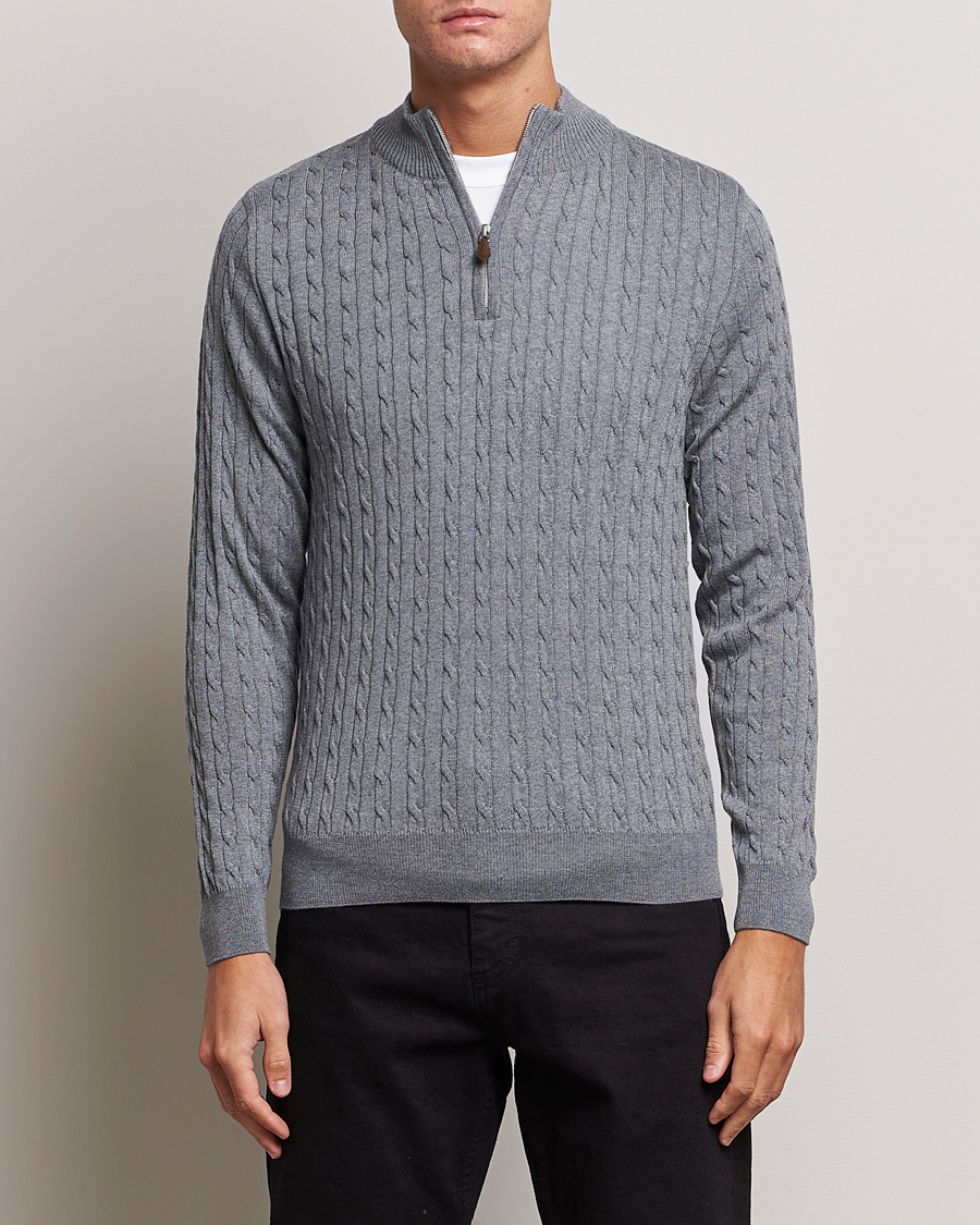 Herr | Tröjor | Stenströms | Merino Cable Half Zip Grey