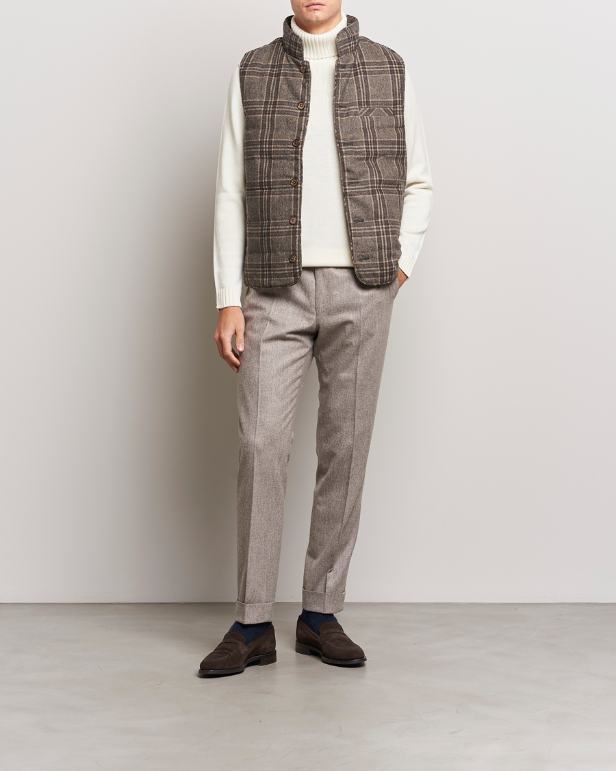Herr | Jackor | Stenströms | Checked Wool Flannel Vest Brown