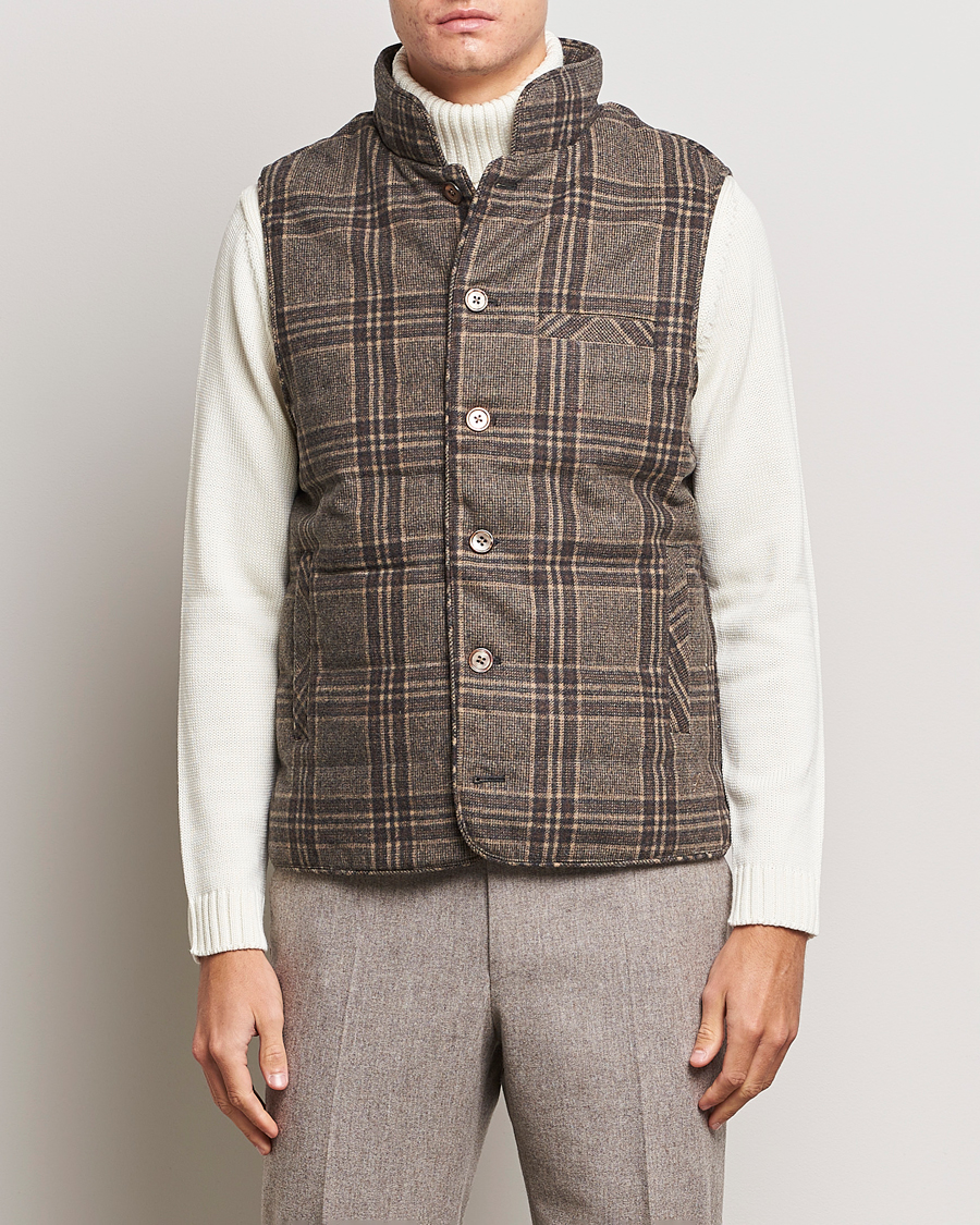 Herr | Jackor | Stenströms | Checked Wool Flannel Vest Brown