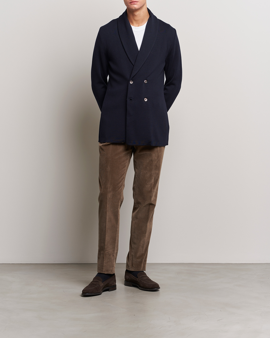 Herr | Kavajer | Stenströms | Merino Knitted Tuxedo Cardigan Navy