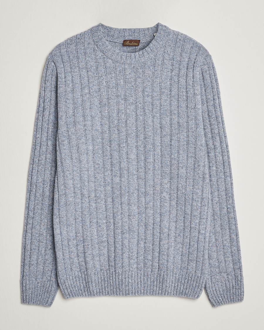 Herr | Tröjor | Stenströms | Super Geelong Merino Crewneck Blue/Grey