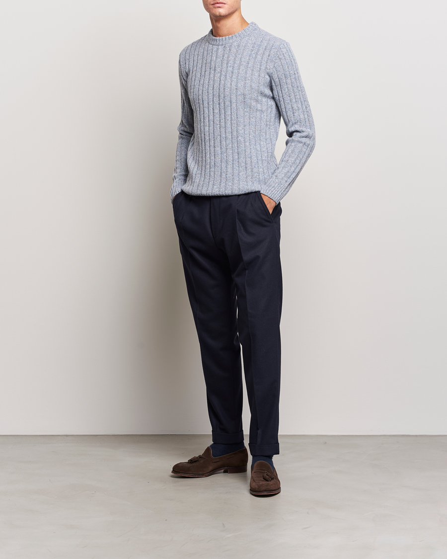 Herr | Tröjor | Stenströms | Super Geelong Merino Crewneck Blue/Grey