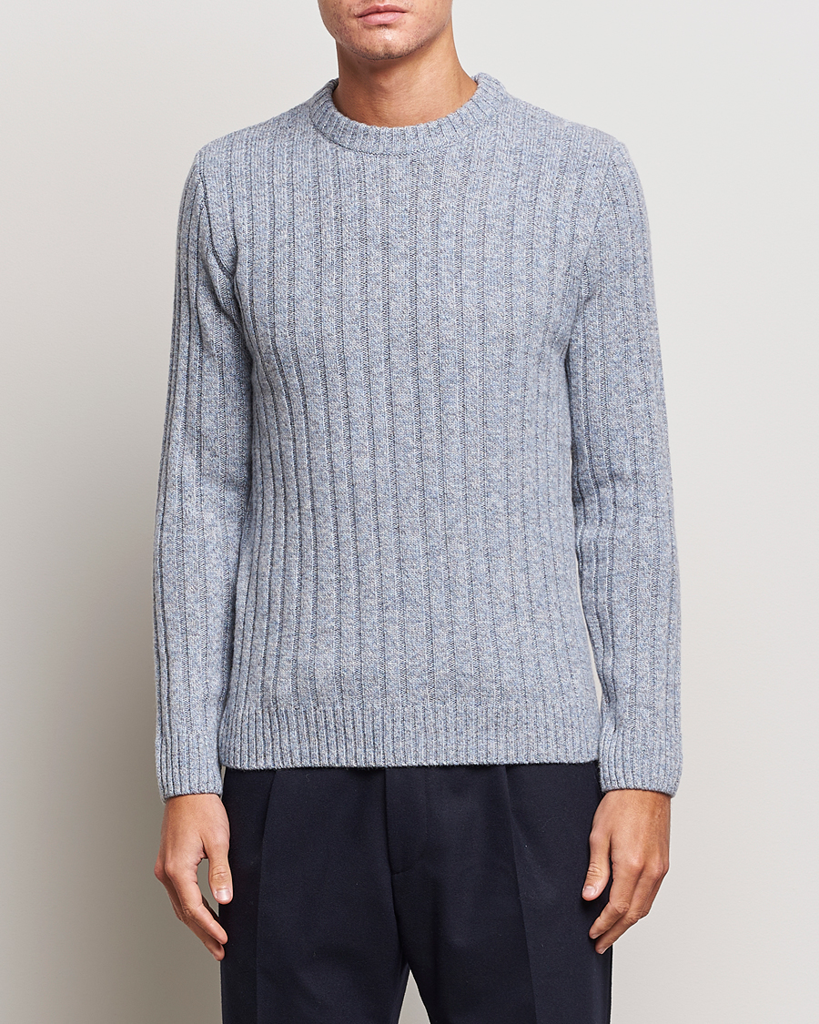Herr | Tröjor | Stenströms | Super Geelong Merino Crewneck Blue/Grey