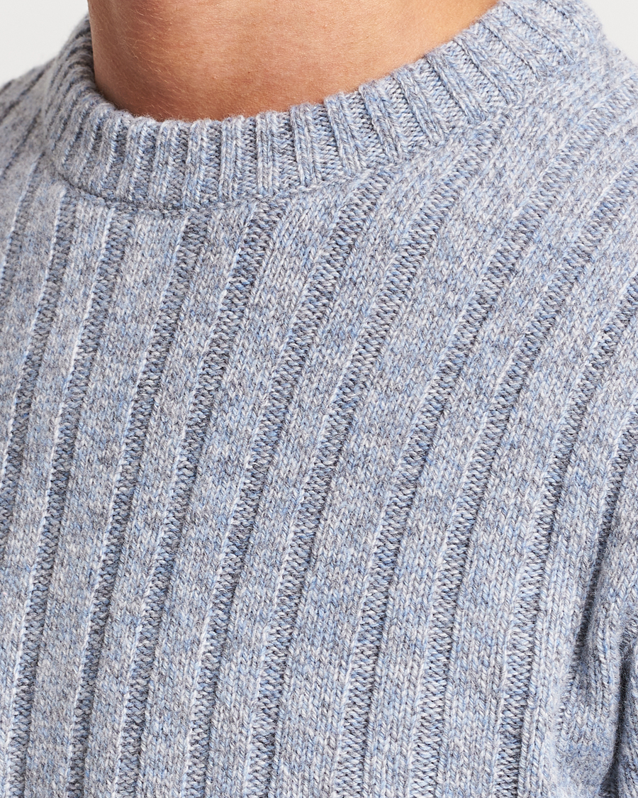Herr | Tröjor | Stenströms | Super Geelong Merino Crewneck Blue/Grey