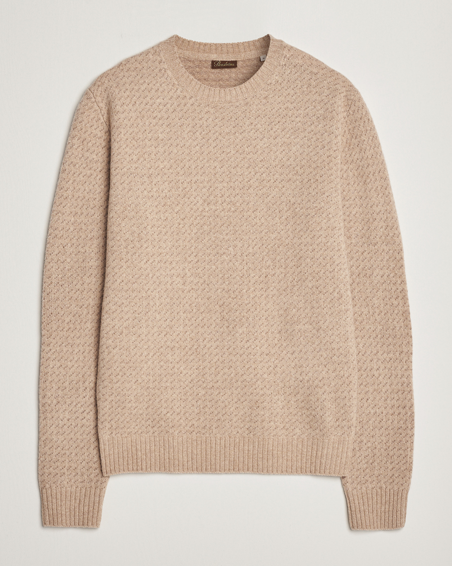 Herr | Tröjor | Stenströms | Patterned Yak Merino Crewneck Beige