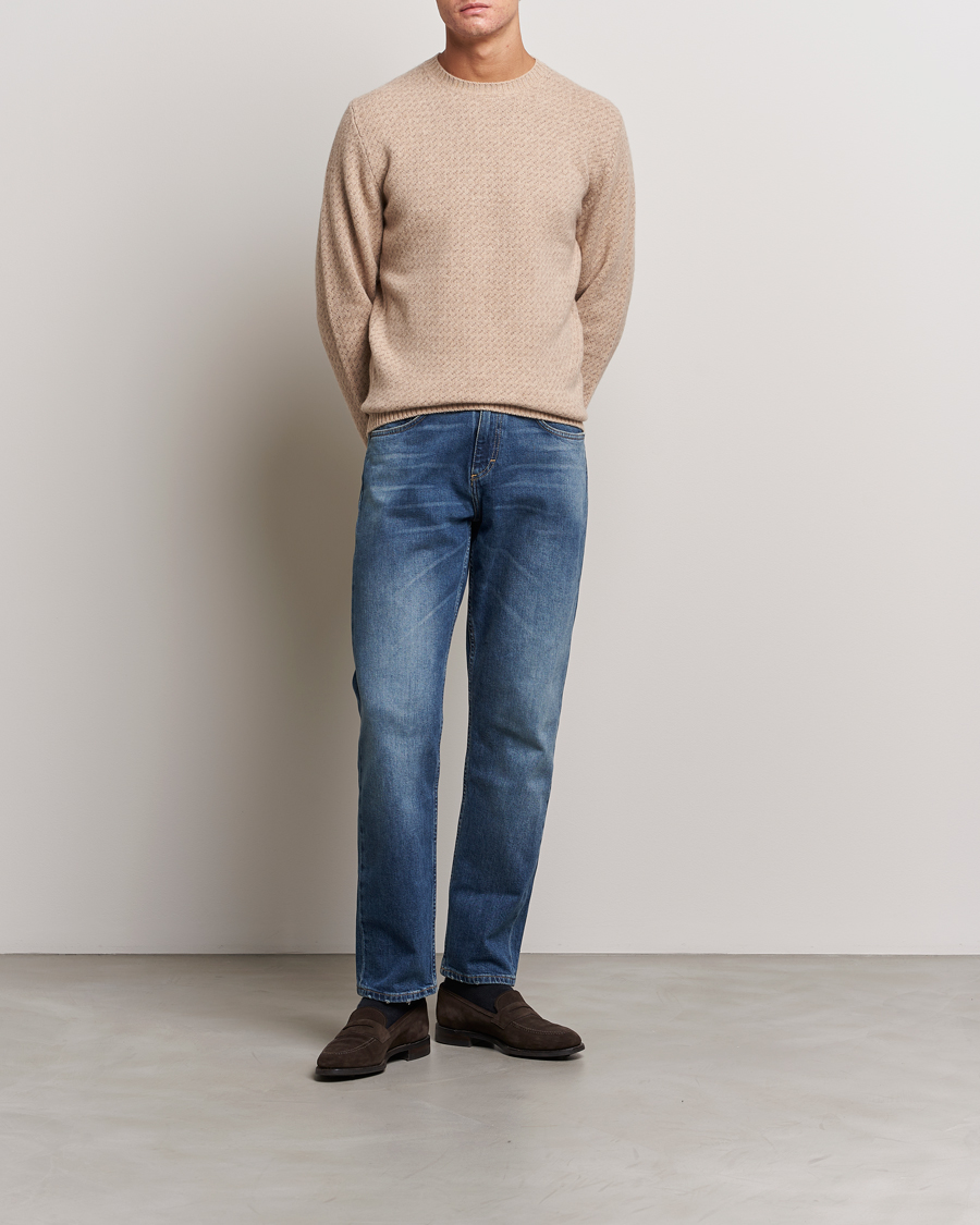Herr | Tröjor | Stenströms | Patterned Yak Merino Crewneck Beige