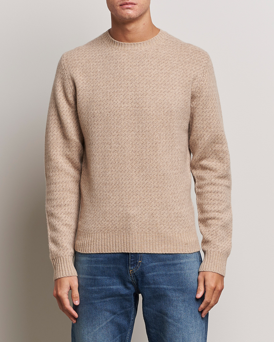 Herr | Tröjor | Stenströms | Patterned Yak Merino Crewneck Beige