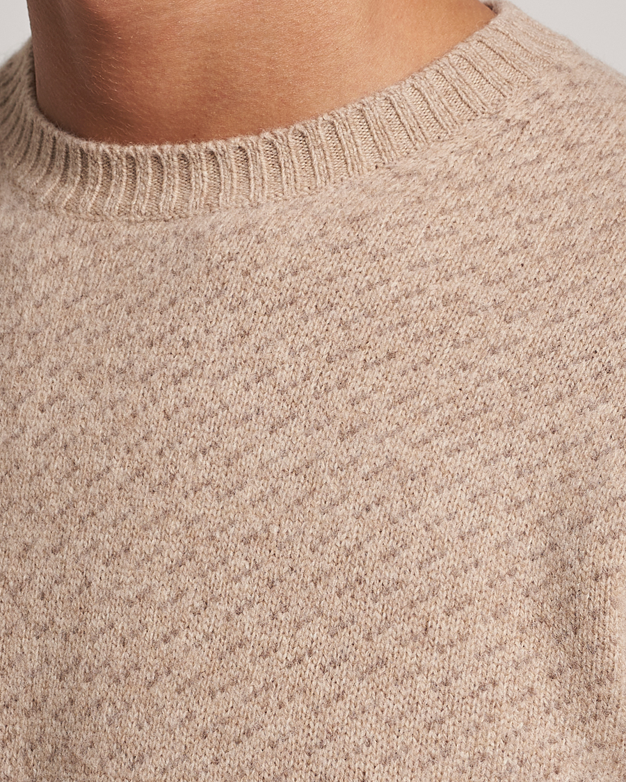 Herr | Tröjor | Stenströms | Patterned Yak Merino Crewneck Beige