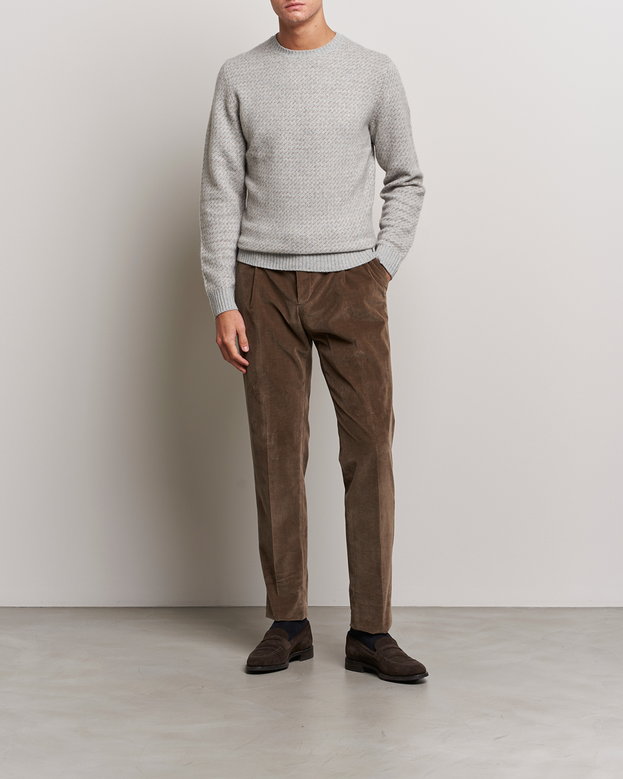 Herr | Tröjor | Stenströms | Patterned Yak Merino Crewneck Grey