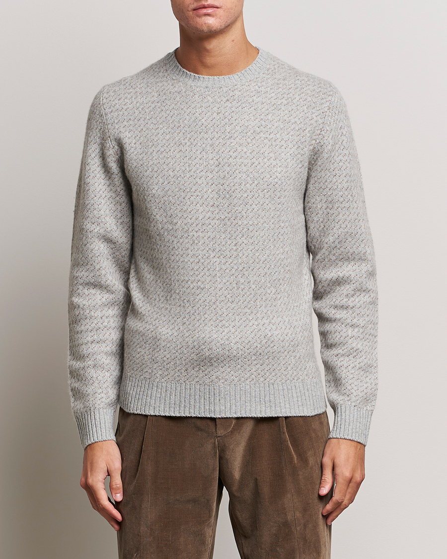 Herr | Tröjor | Stenströms | Patterned Yak Merino Crewneck Grey