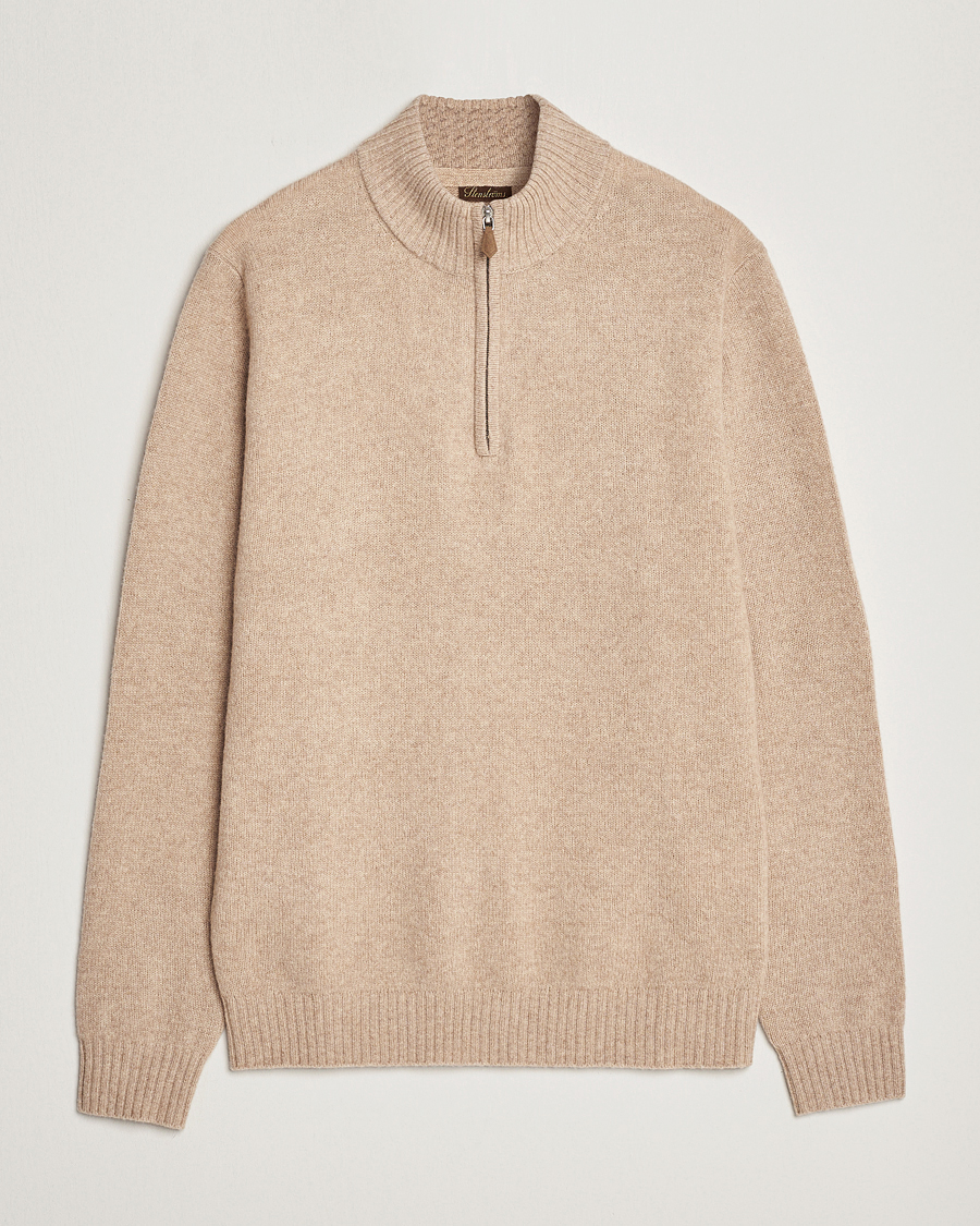 Herr | Tröjor | Stenströms | Patterned Yak Merino Half-Zip Beige