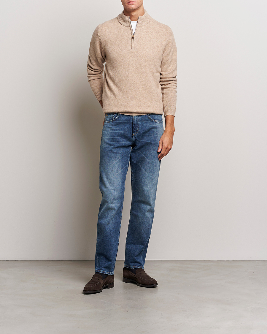 Herr | Tröjor | Stenströms | Patterned Yak Merino Half-Zip Beige