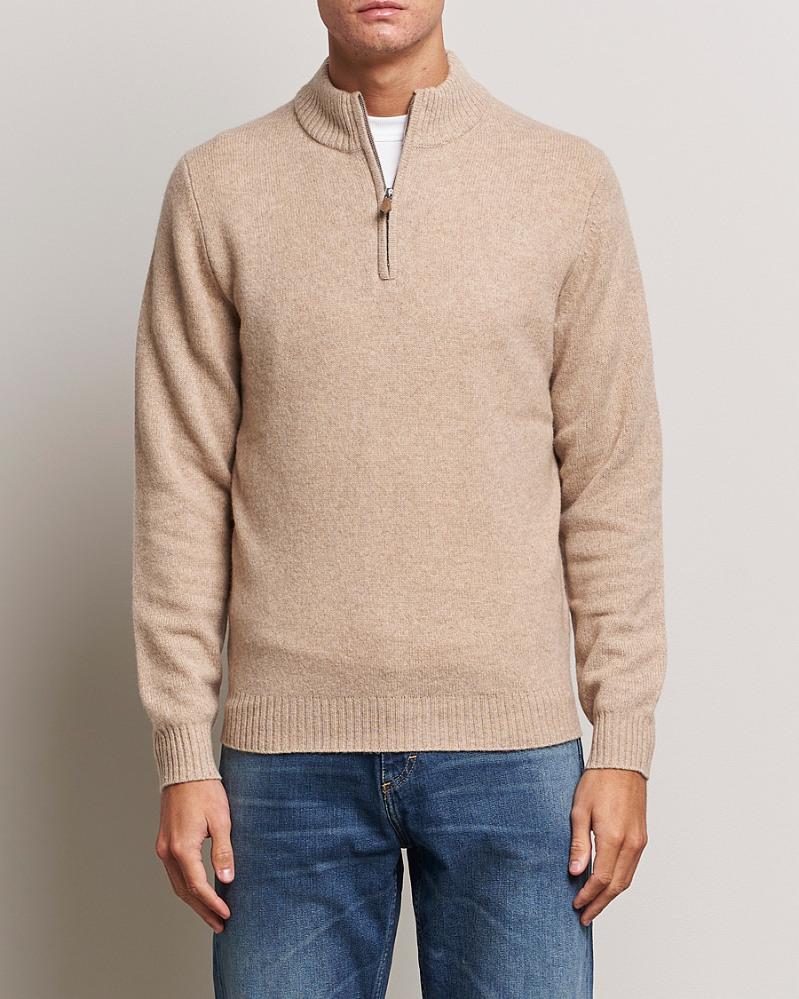 Herr | Tröjor | Stenströms | Patterned Yak Merino Half-Zip Beige