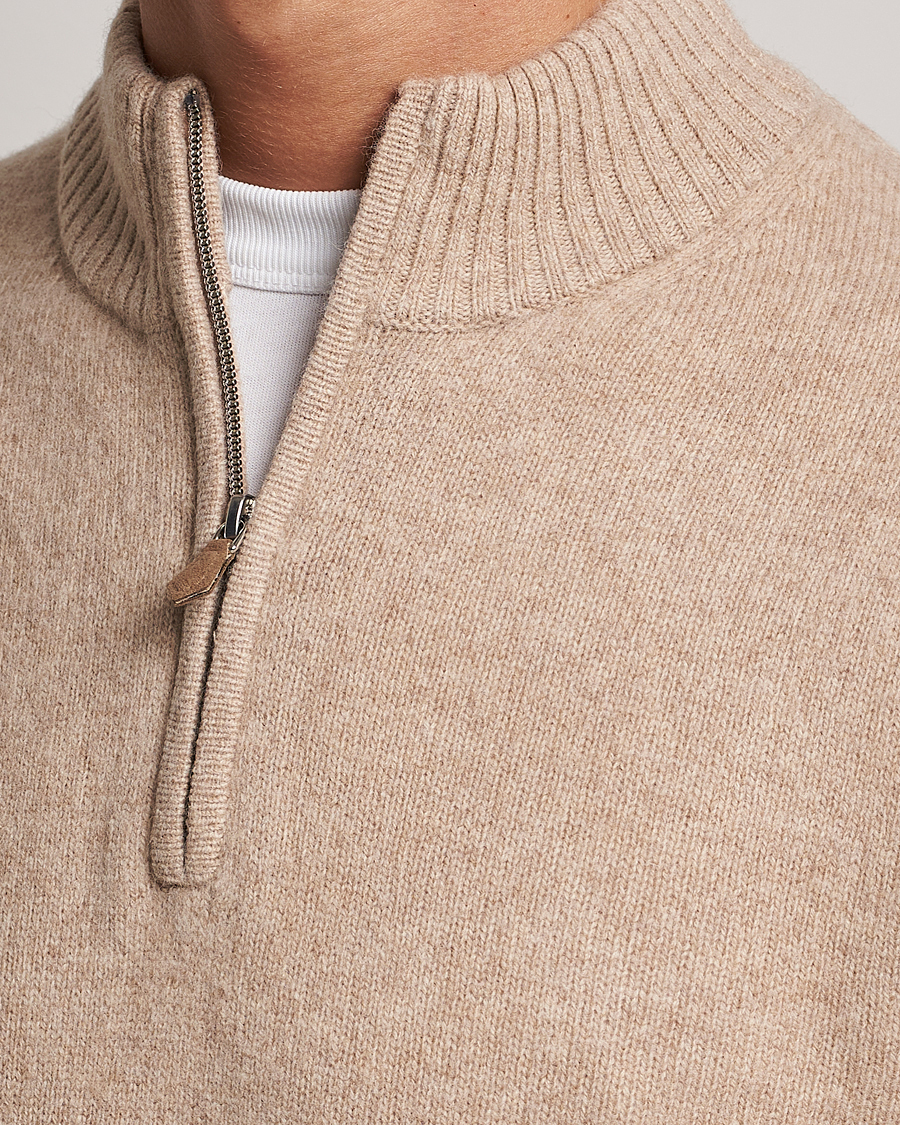 Herr | Tröjor | Stenströms | Patterned Yak Merino Half-Zip Beige