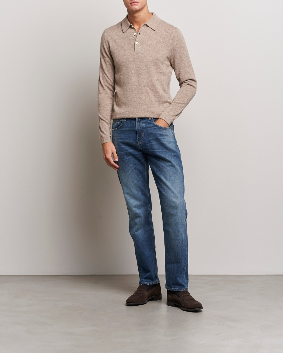 Herr | Tröjor | Stenströms | Cashmere Poloshirt Beige