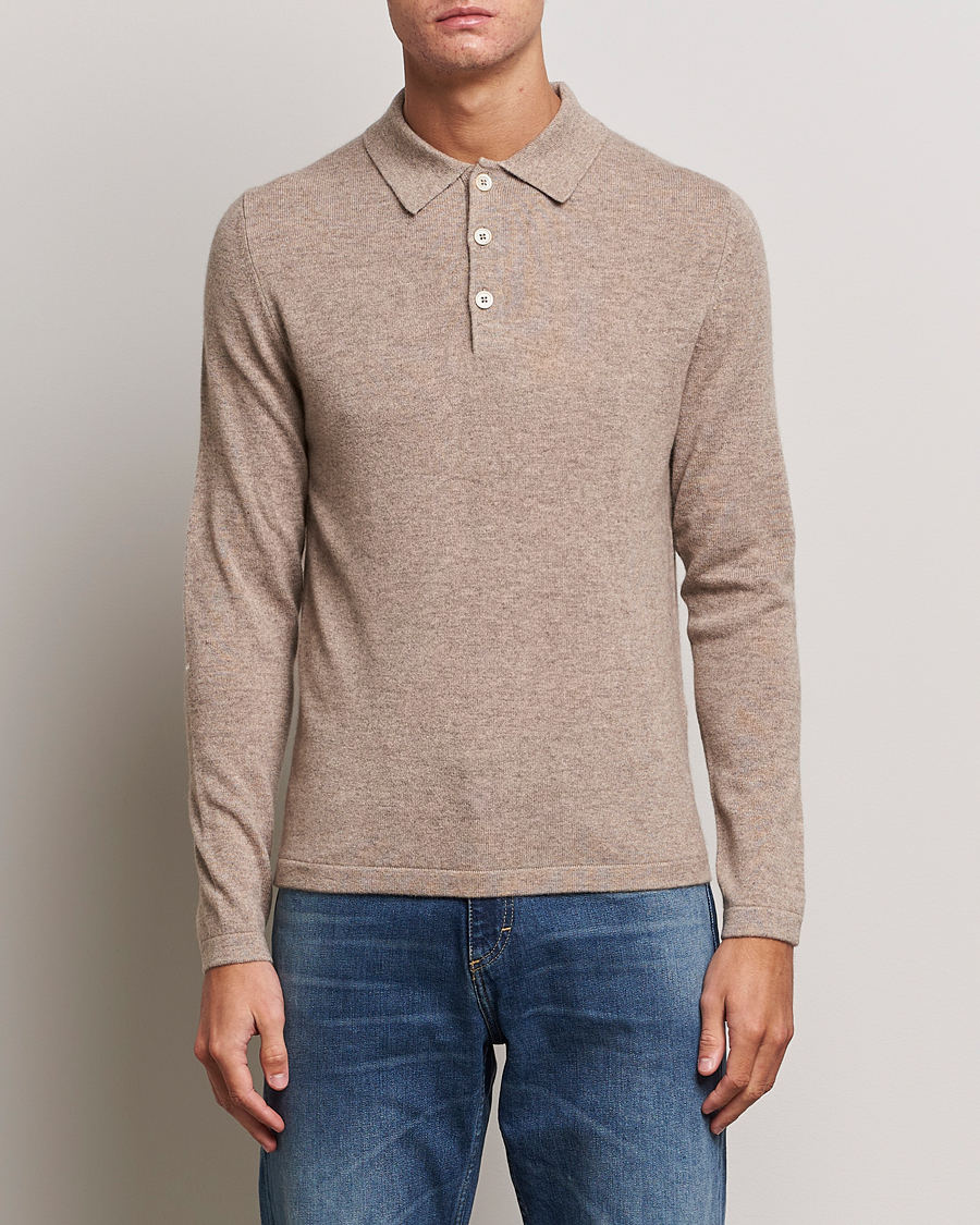 Herr | Tröjor | Stenströms | Cashmere Poloshirt Beige
