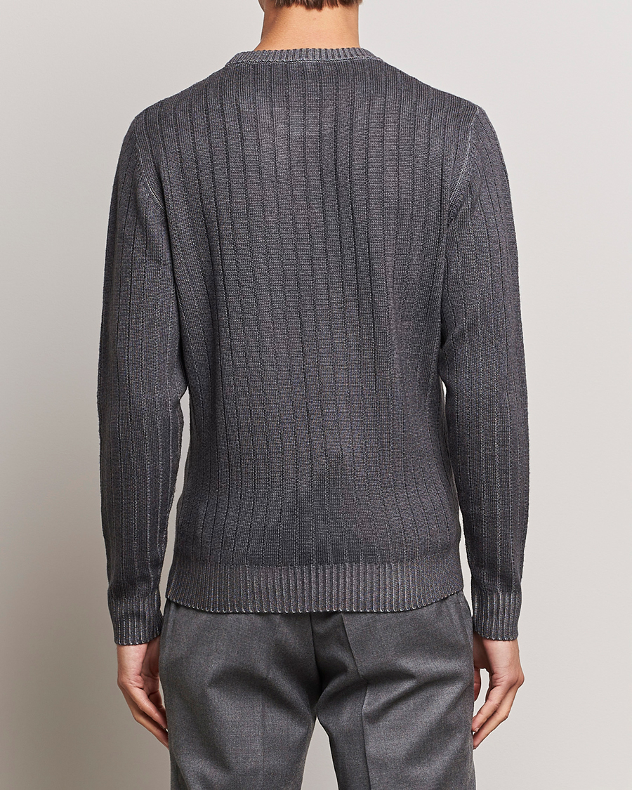 Herr | Tröjor | Stenströms | Garment Dyed Ribbed Merino Wool Crewneck Grey