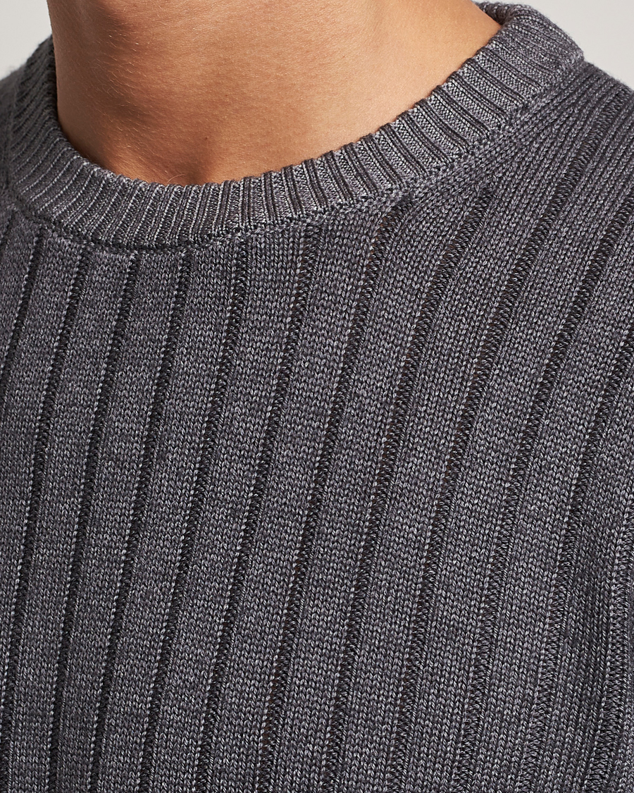Herr | Tröjor | Stenströms | Garment Dyed Ribbed Merino Wool Crewneck Grey