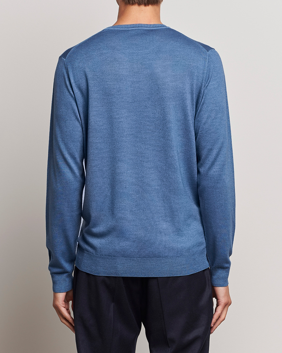 Herr | Tröjor | Stenströms | Garment Dyed Merino Wool Crewneck Blue
