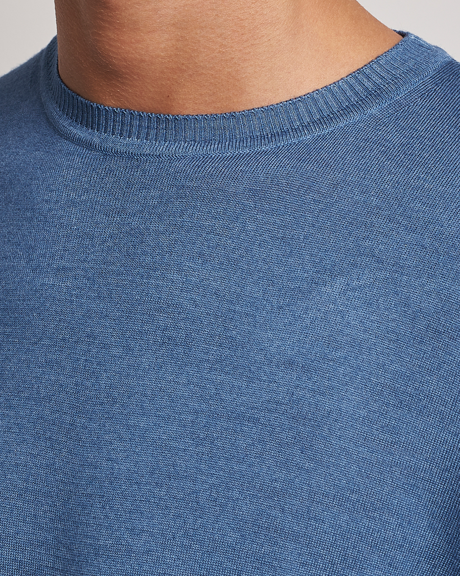 Herr | Tröjor | Stenströms | Garment Dyed Merino Wool Crewneck Blue