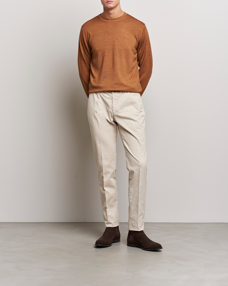 Herr | Tröjor | Stenströms | Garment Dyed Merino Wool Crewneck Rust