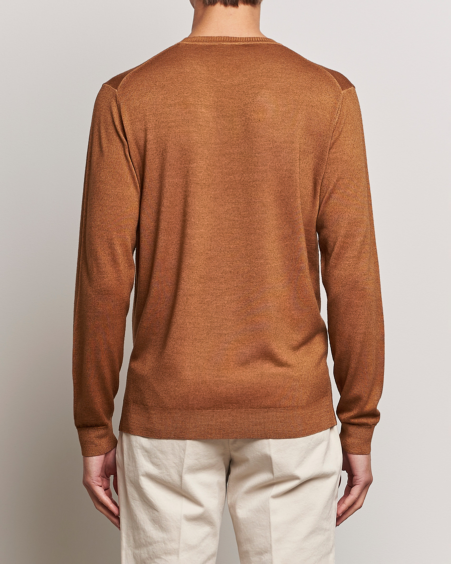 Herr | Tröjor | Stenströms | Garment Dyed Merino Wool Crewneck Rust