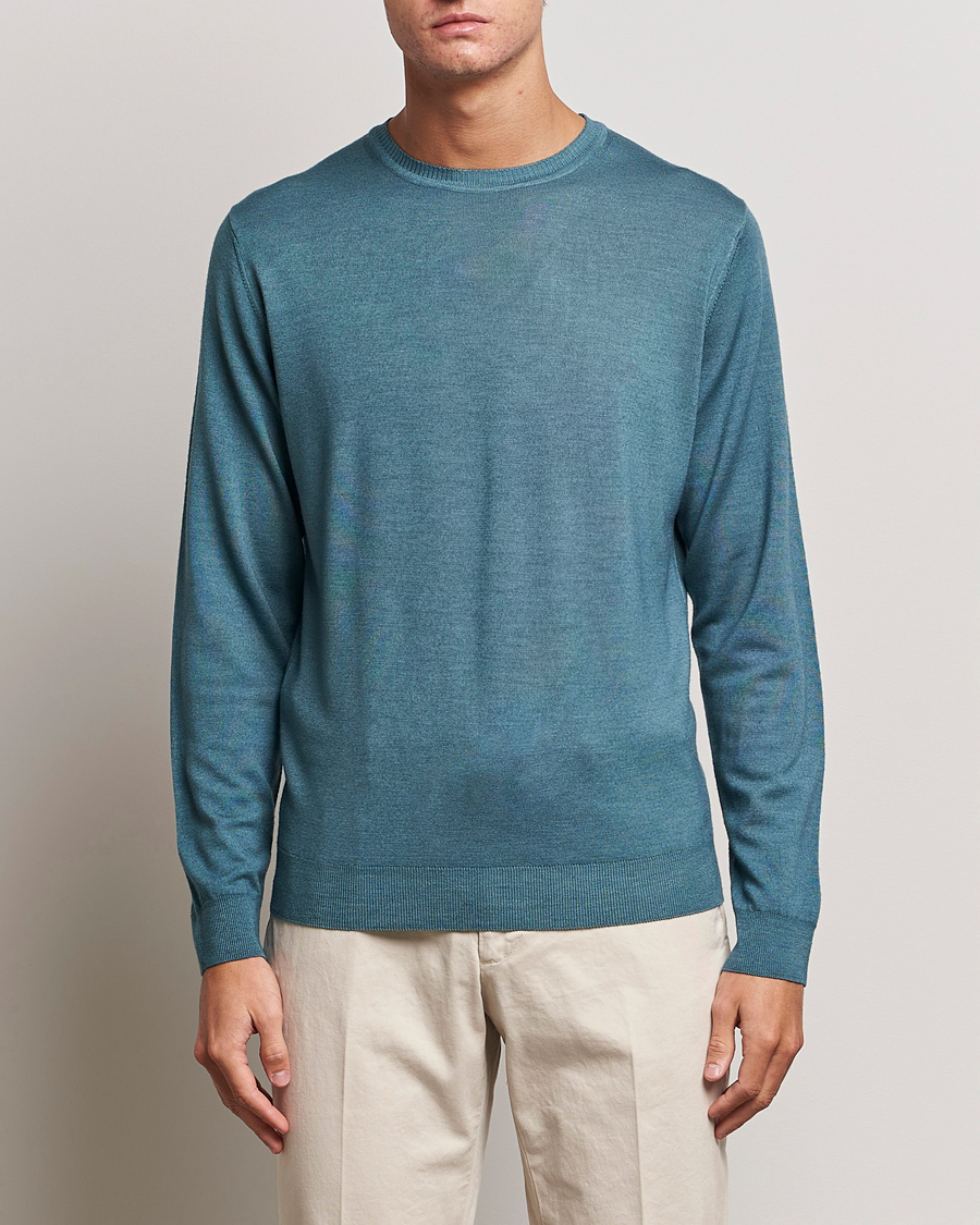 Herr | Tröjor | Stenströms | Garment Dyed Merino Wool Crewneck Petrol