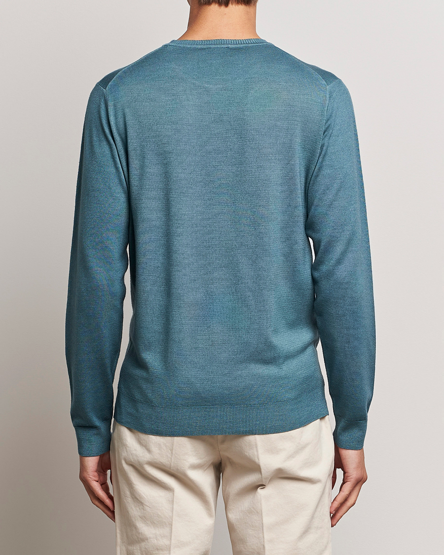 Herr | Tröjor | Stenströms | Garment Dyed Merino Wool Crewneck Petrol