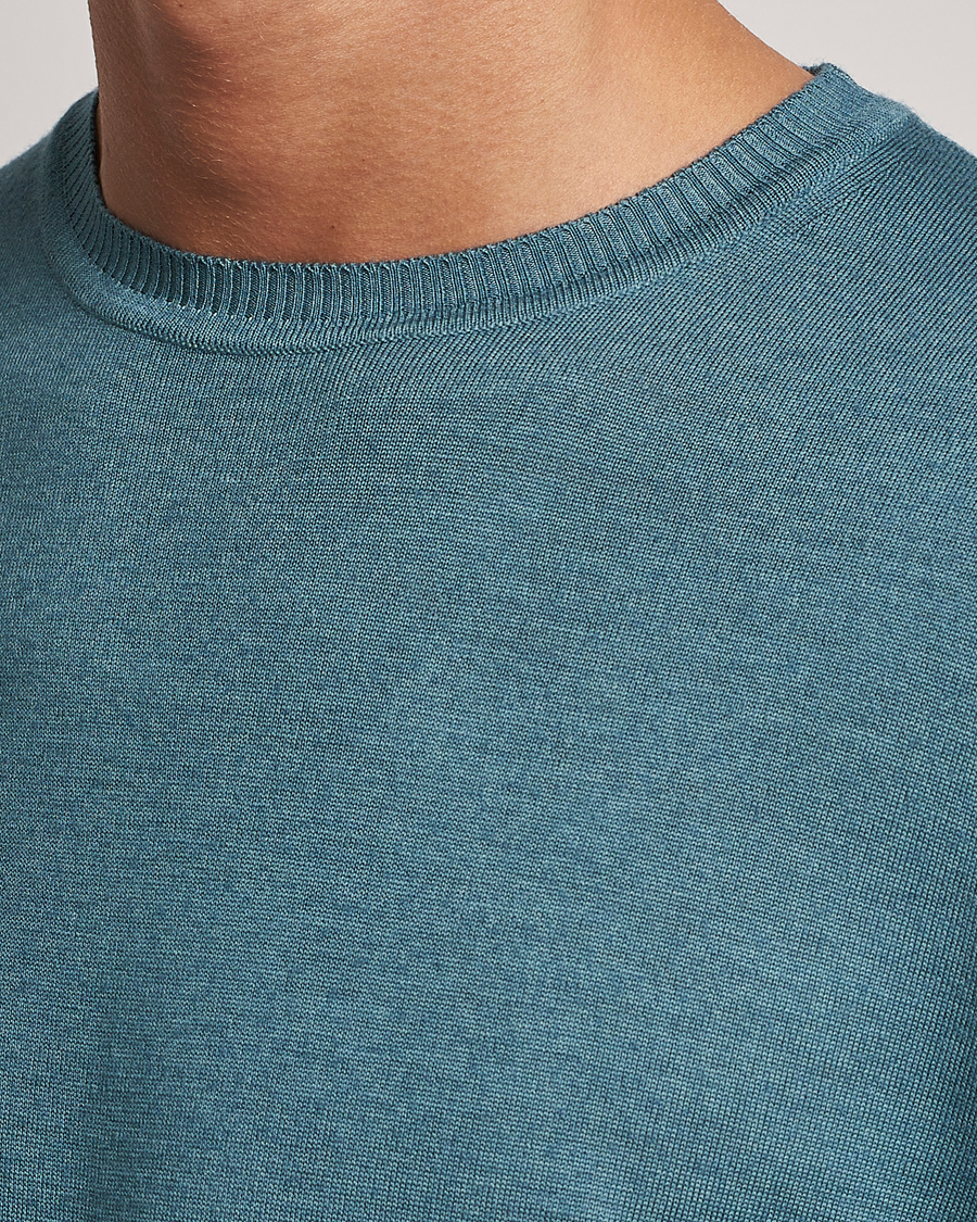 Herr | Tröjor | Stenströms | Garment Dyed Merino Wool Crewneck Petrol