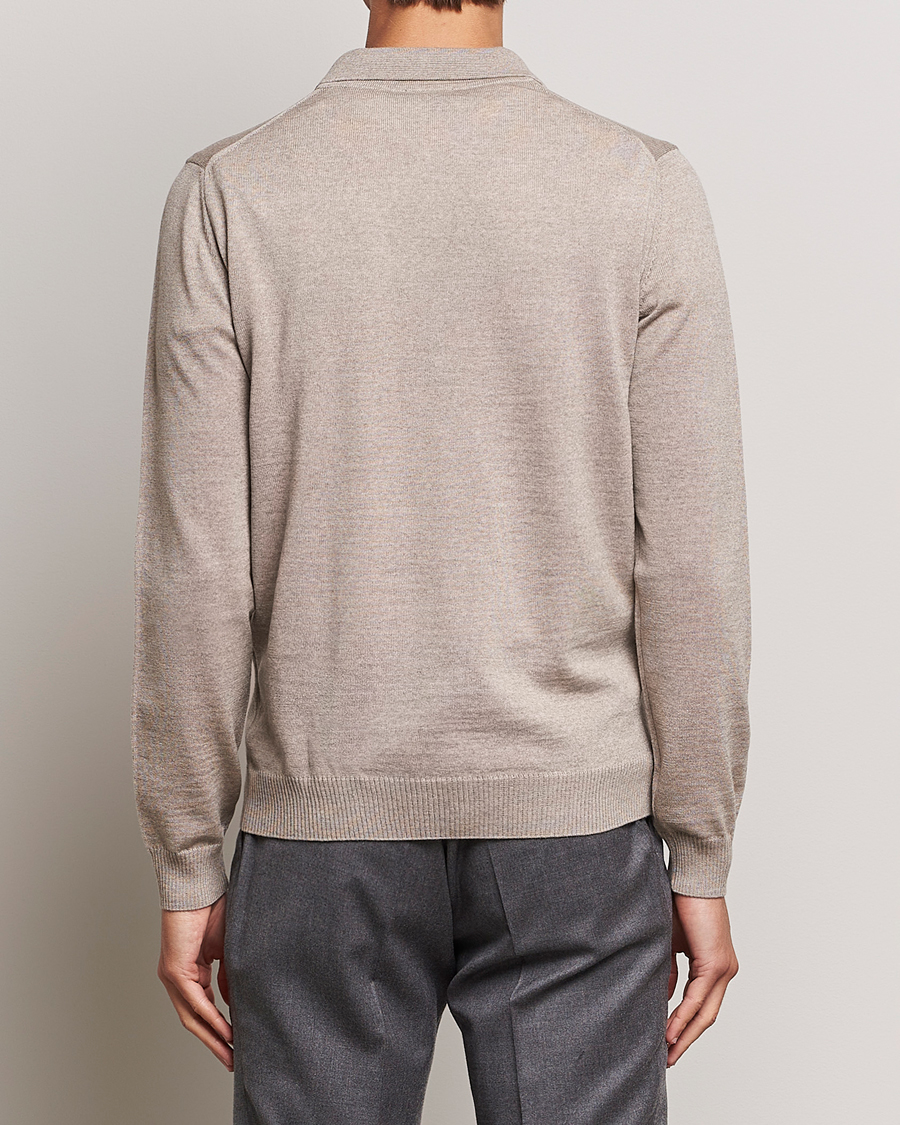 Herr | Tröjor | Stenströms | Merino Wool Zip Polo Beige