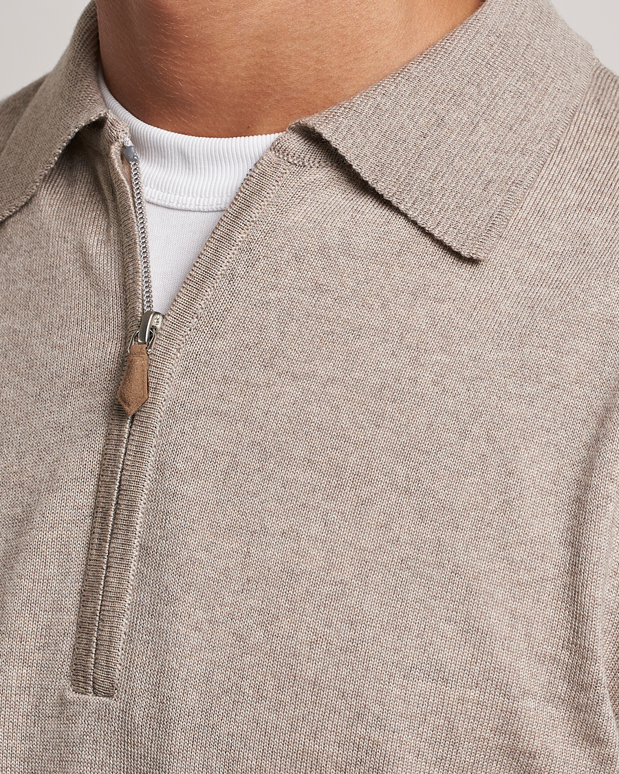 Herr | Tröjor | Stenströms | Merino Wool Zip Polo Beige