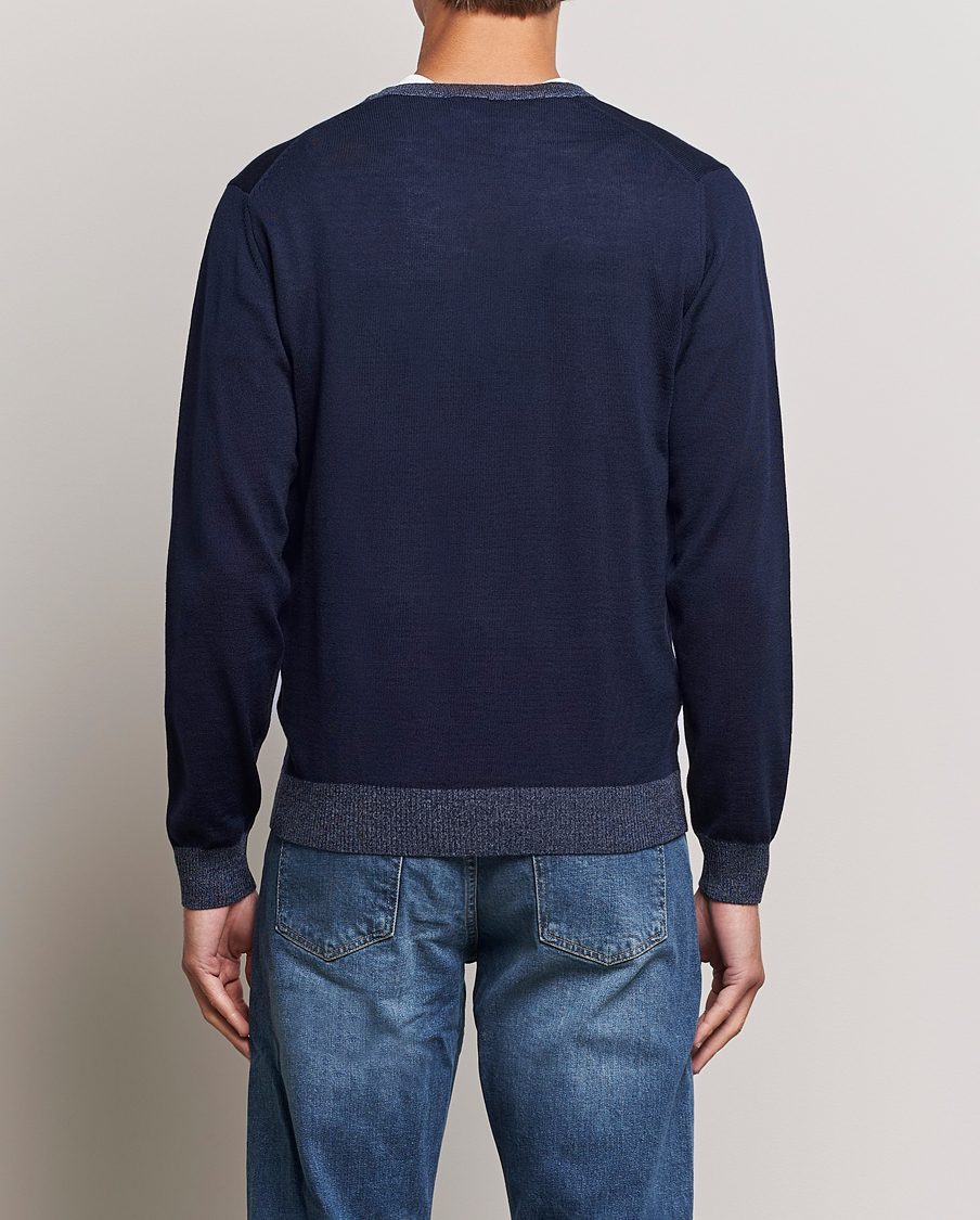 Herr | Tröjor | Stenströms | Merino Wool Contrast Cardigan Navy