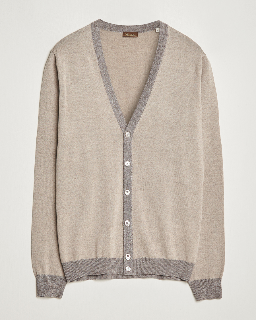 Herr | Tröjor | Stenströms | Merino Wool Contrast Cardigan Beige